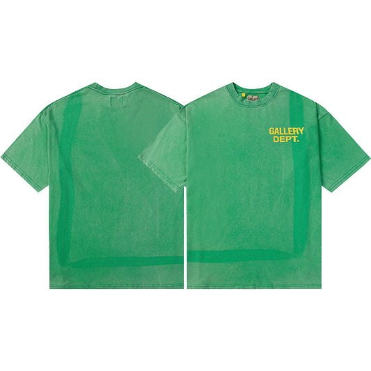 Gallery Dept T-Shirt Hand Painted Ink Splashing Alphabet Washed Retro Short Sleeve T-Shirt