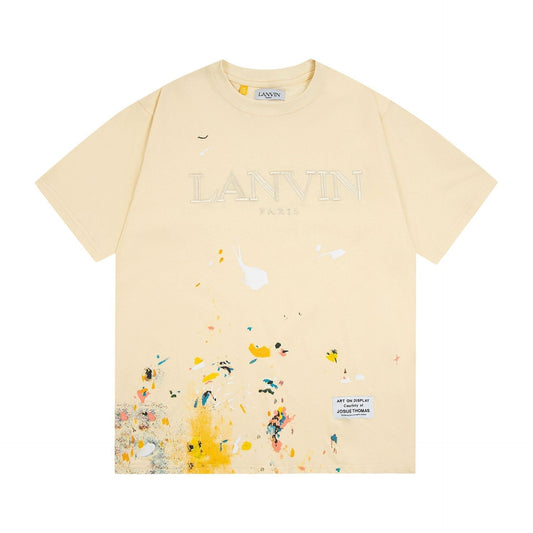 Gallery Dept T-Shirt Joint Letter Embroidery Hand Painted Ink Splashing Short Sleeve T-Shirt