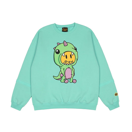 Drew House Sweatshirts Unisex Cartoon Dinosaur Crew Neck Fleece Sweater